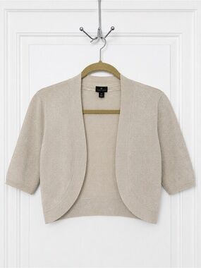 Worthington Metallic Open-Front Cropped Cardigan in Beige